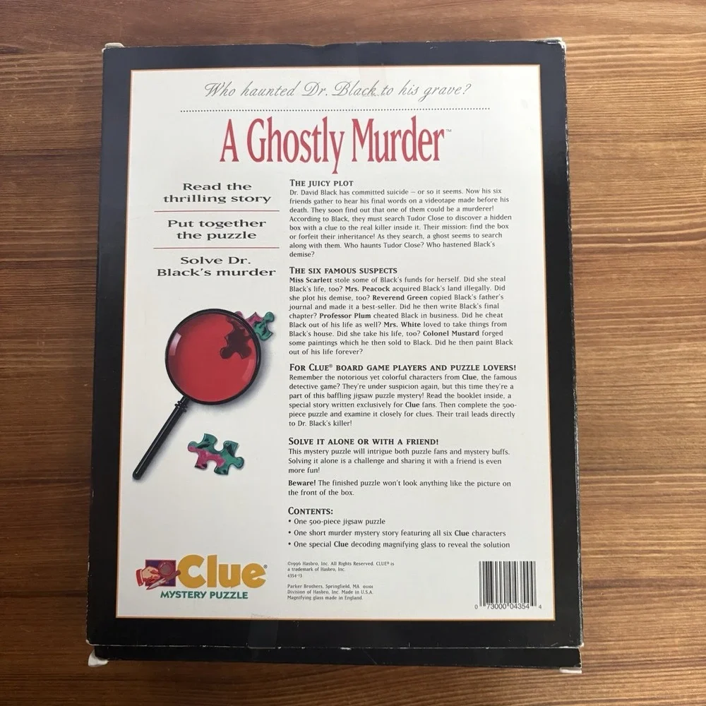 1996 Clue Mystery Puzzle A Ghostly Murder 500 Pc Complete w/ Book & Magnifier
